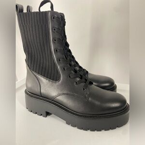 NWT Sam Edelman Black Ribbed Lace-Up Combat Boots Lug Sole Size 9